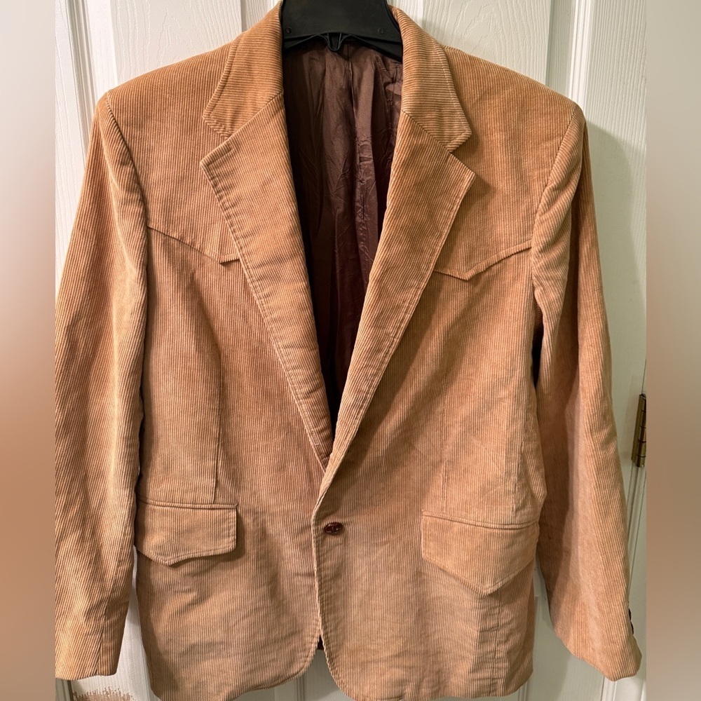 VINTAGE Wrangler Tan Sport Coat Wide Wale Corduroy Blazer see pics for condition